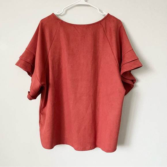 Umgee Suede-like Ruffle Sleeve Rust Wide Cropped Blouse Large - Picture 5 of 7